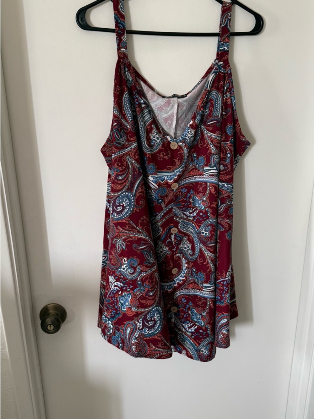 Woman’s Plus Size Dark Red & Blue Paisley Tank Top Swing Top 4X